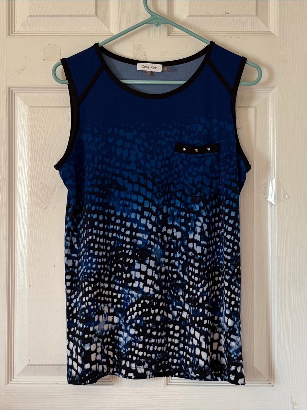 Calvin Klein Blue Black Printed Sleeveless Tank Top